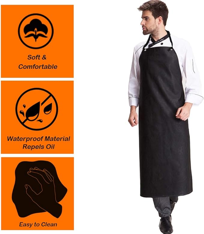 DaKuan Heavy Duty PU Apron & Latex Gloves, Waterproof Resist Strong Acid, Alkali and Oil Apron & Gloves Best for Staying Dry When Dishwashing, Lab Work, Butcher