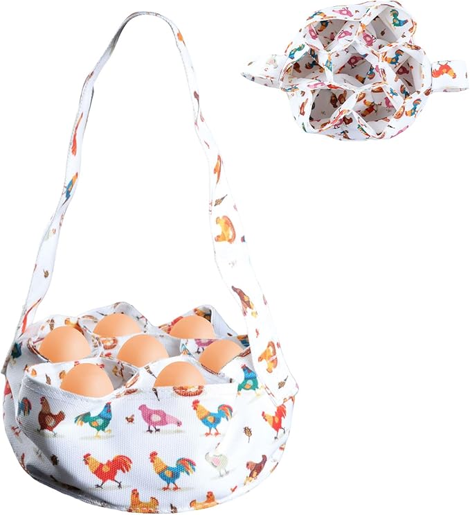Eggs Collecting Basket with 7 Pouches, Eggs Gathering Basket Canvas Carrying and Collecting Chicken Egg Bags for Farmhouse Chicken Hen Duck Goose Housewife Garden Transporting Storage