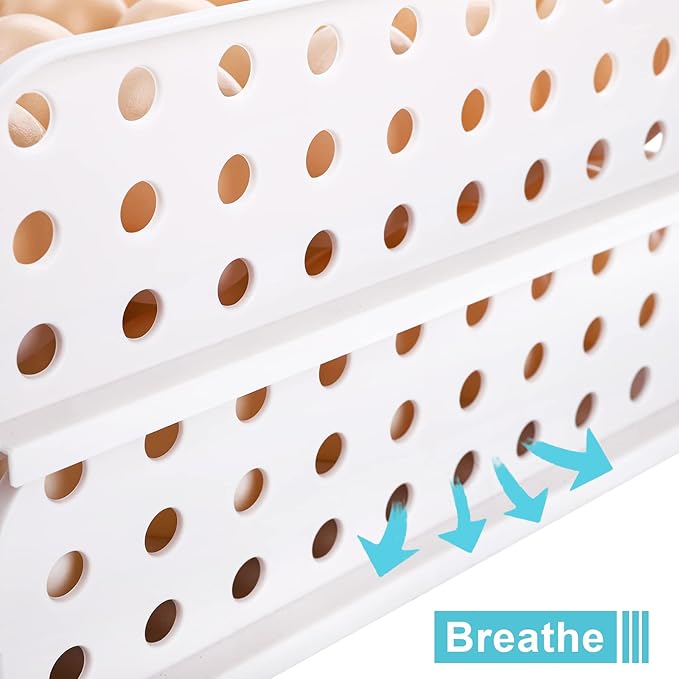 DEAYOU 60 Egg Drawer for Refrigerator, 2-Layer Stackable Egg Holder Storage Container for Countertop, Large Capacity Plastic Fresh Egg Tray Dispenser Organizer Keeper with Handle for Kitchen