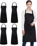 Jubatus 4 Pack 100% Cotton Aprons with 2 Pockets Cooking Chef Kitchen Adjustable Bib Apron for Women Men, Black