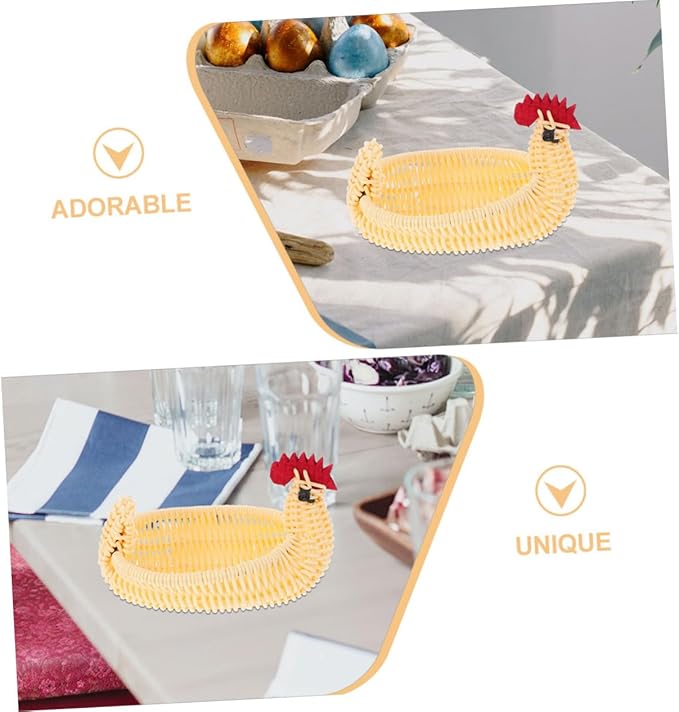 SUPVOX Animal Shaped Woven Basket Decorative Egg Holder for Easter Charming Farmhouse Fruit Basket for Kitchen Living Room Bedroom Fun Cartoon Chicken Design Versatile Storage