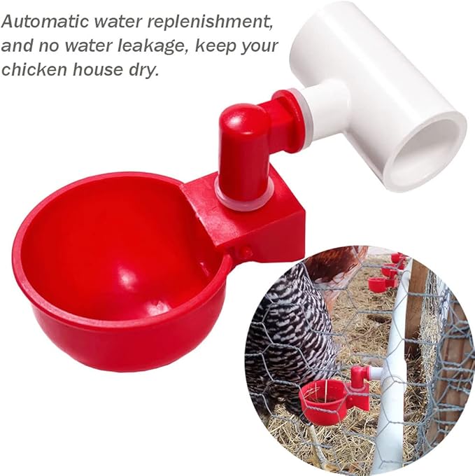 Chicken Water Cups for PVC with Tee (12 Pack), Automatic Chicken Waterer Kit for Poultry, DIY PVC Water Feeder for Chicken/Duck/Quail/Turkey