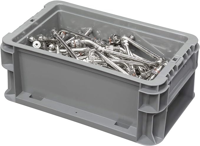 Buckhorn SW120705F101000 Plastic Straight Wall Storage Container Tote, (12-Inch x 7-Inch x 5-Inch), Light Gray