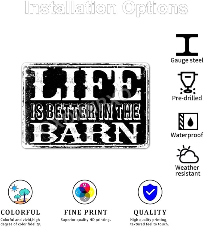 Life Is Better in The Barn Metal Sign Vintage Barn Art Wall Decor Home Wall Decorations Shelf Entrance Wall Decor Signs Aluminum 8x12 Inch