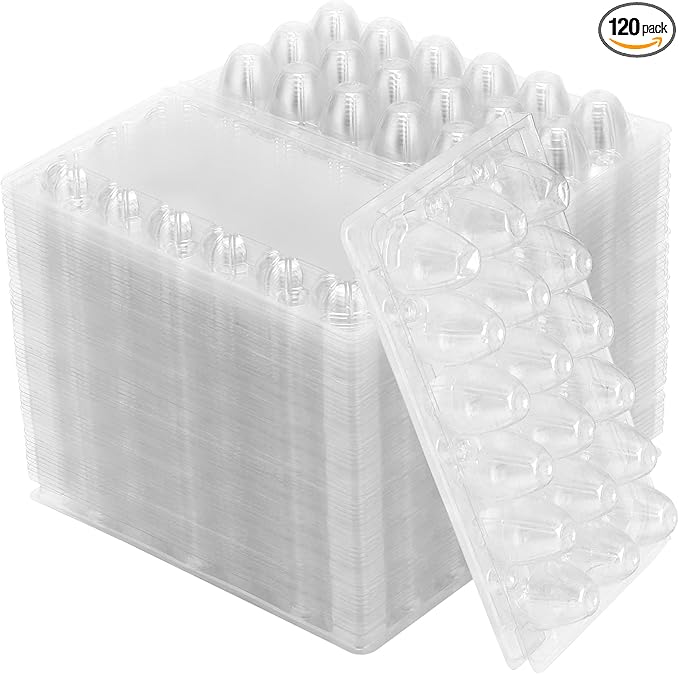 SINJEUN 120 Pack 18 Grid Clear Quail Egg Cartons, Stackable Plastic Quail Egg Container, Small Egg Cartons Cheap Bulk, Reusable PVC Egg Dispenser Holder Case for Refrigerator, Holds 18 Eggs