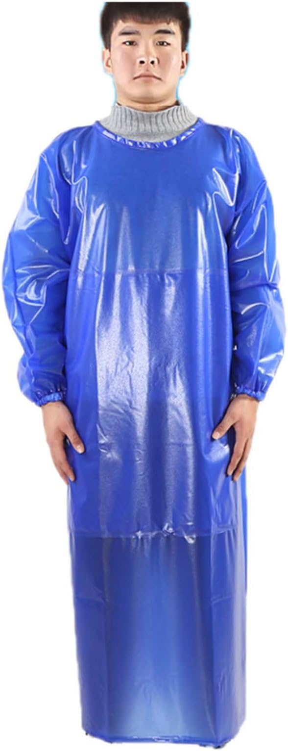 Double Thickened Industrial Apron Cowboy Aprons Water Proof and Oil-Proof Reversible Smock Lace-up Design Wide Elasticated Cuffs