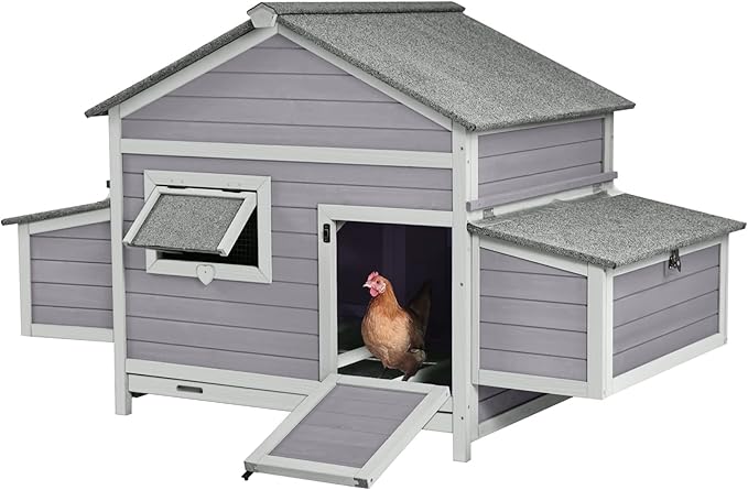 GUTINNEEN Chicken Coop Outdoor Hen House Duck Coop Rabbit Hutch Wooden Poultry Cage with 3 Perches,2 Sides Large Nesting Boxes