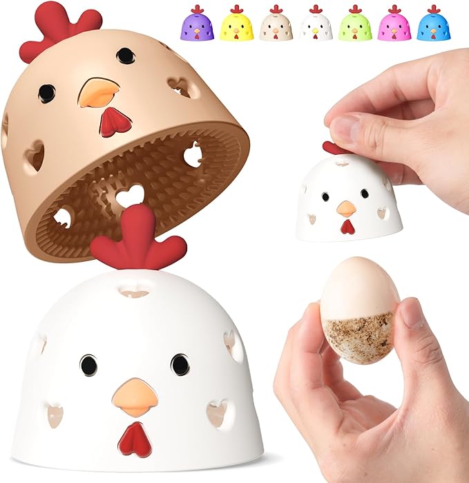 2Pcs Egg Washer for Fresh Eggs, Egg Scrubber for Fresh Eggs, Egg Brush for Cleaning Fresh Eggs, Silicone Egg Wash Cleaner Brush Tool for Backyard Coops, Self-Farming & Egg Collectors White Brown