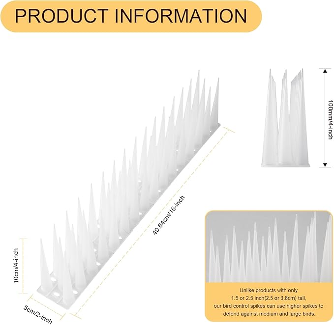 OFFO Bird Spikes Pigeon Outdoor Spikes for Cat Keep Birds Raccoon Woodpecker Away Covers 26 Feet(8.1m), Frosted White