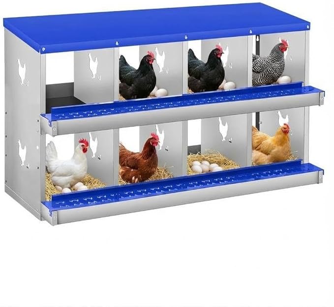 Easy Egg Collection, Durable Blue Design - Metal Chicken Nesting Box for Small Animals - 8 Compartments, Wall Mounted, No Legs, Ideal Poultry Coop Accessory - Blue, 8 Compartments, No Legs