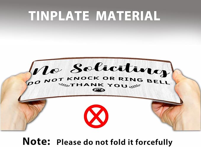 No Soliciting Sign for House, Front Door-Do Not Knock Or Ring Doorbell Sign for Office-Perfect Decorative Sign to Discourage Unwanted Visitors-Funny Metal Decor 12 X8 Inch