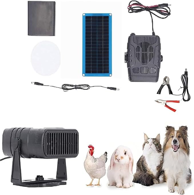 Solar Heater, Chicken Coop Heater for Winter, Solar Powered Greenhouse Heaters, 20W/30W Solar Panel Heaters for Chicken Coop Home Car Greenhouse, Ideal for Drying Heating Pet House (Black-30W)
