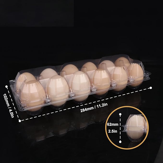 Plastic Egg Cartons Bulk 2x6 Egg Holders Style Holds 12 Eggs - Half Dozen Storage Perfect for Family Pasture, Groceries Chicken Farm, Refrigerator Storage (12 Grids) 50 Pack