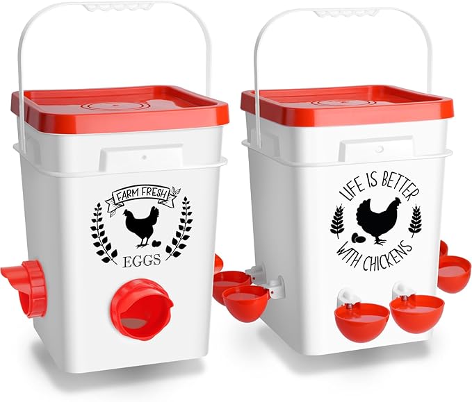 Tgeyd 5Gal/25Lb Large Chicken Feeder and Waterer Set (Rain Proof/No Waste), with S-Hooks for Easy Hanging