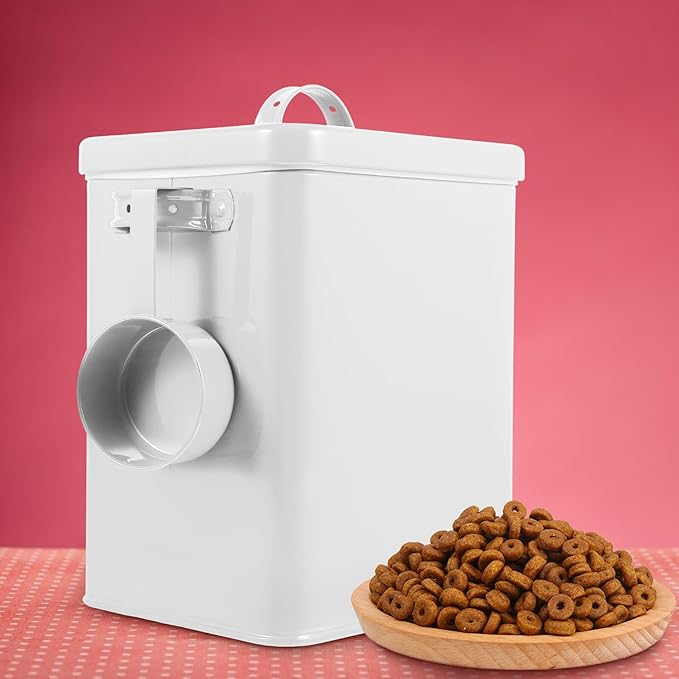 Iron Airtight Food Storage Container for Pet Dog Cat Food White Metal Pantry Organizer Bin with Lid for Grain and Laundry Powder Storage