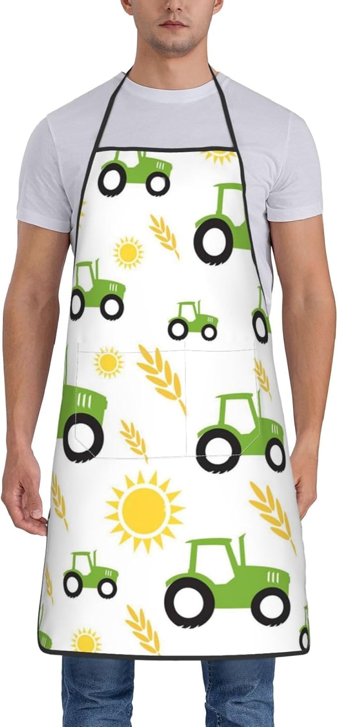 Apron for Women Men, Adjustable with Pocket Washable Cooking Apron, Chef Grilling BBQ Baking Crafting, Tractor Farming