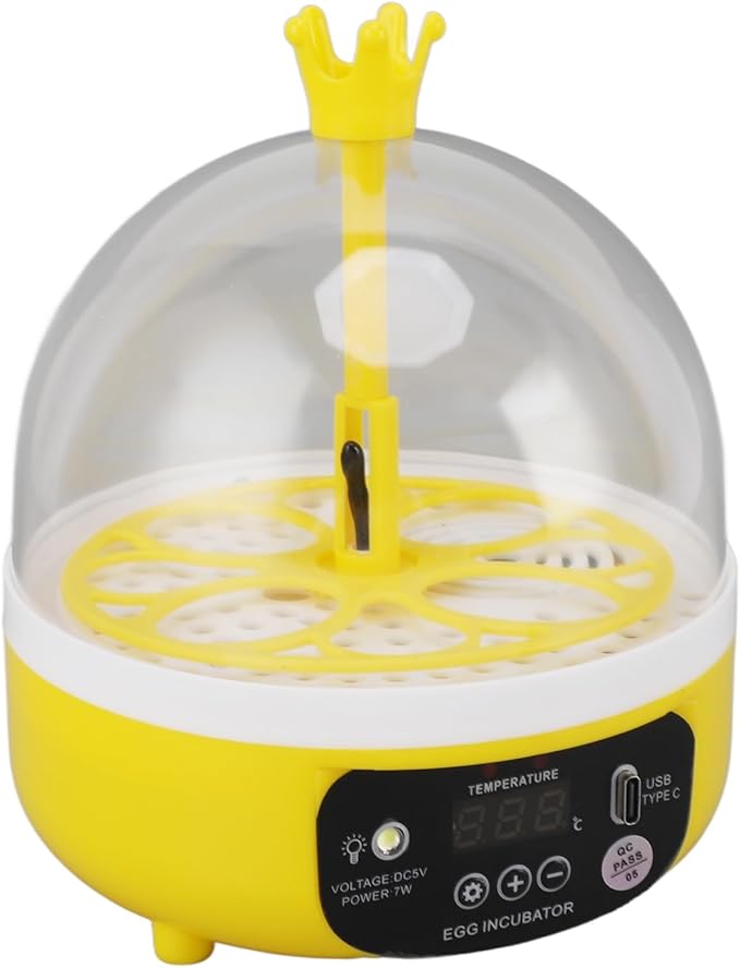 Mini Automatic Egg Incubator, Automatic Temperature Humidity Control, 4 Eggs Candler, Poultry Hatching Machine for Chickens Ducks Pigeons, Transparent (Manual Turning)