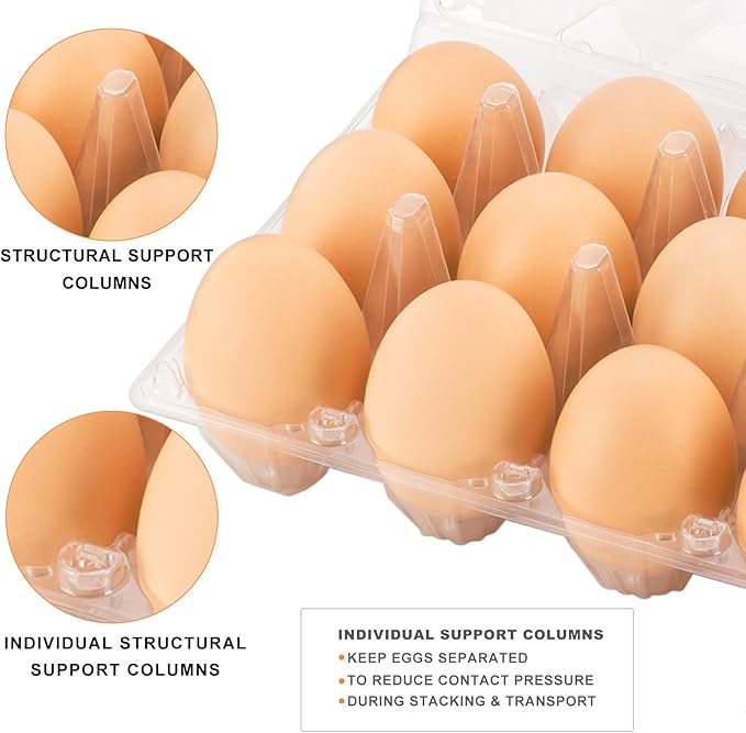 180 Pack Clear Plastic Egg Cartons, Reusable Stackable Egg Containers for Farm, Market & Fridge Storage, 3×4 Grid
