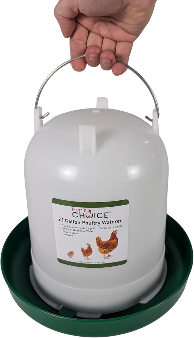 Hen's Choice 8L/2.1 gal Chicken Waterer, Adjustable Legs (Green)