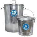 Plexon 20 Gallon Metal Trash Can with Lid and 6 Gallon Small Metal Trash Can with Locking Lid Heavy-Duty Outdoor and Indoor Set for Storage Waste Bird Seed and Farm Use, Bundle
