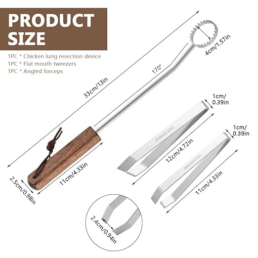 Stainless Steel Lung Remover with 2 Tweezers Chicken Tendon Remover Tool, Lung Scraper of Chicken Processing Equipment for Chickens and Ducks That Improves Efficiency Easy to Clean