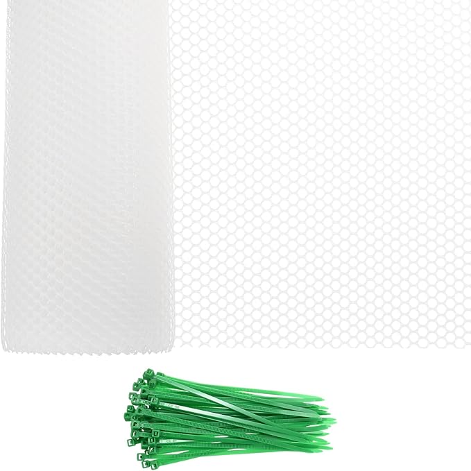 1-Pack Floral Chicken Wire Mesh, 15.7 in x 33 ft Plastic Hexagonal Chicken Wire Fencing with 50 Garden Ties for Crafts/Poultry Netting/Garden/Plant Protection [White]