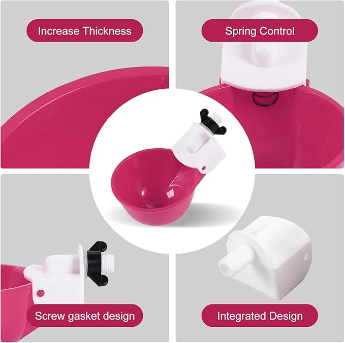 Chicken Waterer Cups (16 Pack/Purplish Red) - DIY Automatic Large Chicken Water Feeder for Ducks Quail and Various Poultry Dispenser with Matching Drill, Double Rubber Ring, Not Leaking Wate