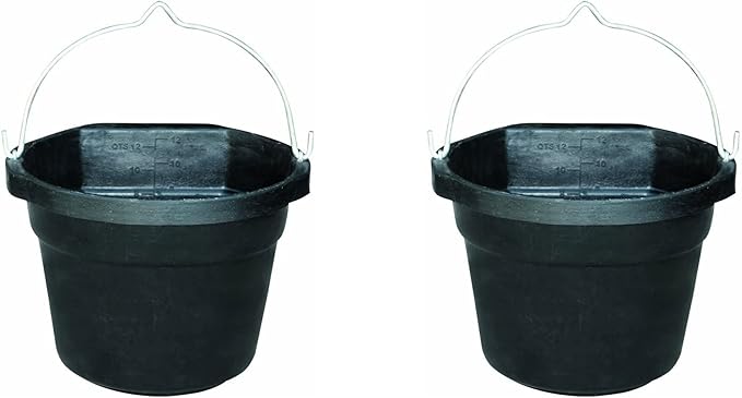 FARM INNOVATORS INC FI Farm Innovators Rubber 3 Gallon Flat Back Heated Bucket with Metal Handle, Built in Thermostat, and Concealed Heating Element, 70 Watt (2 Pack)