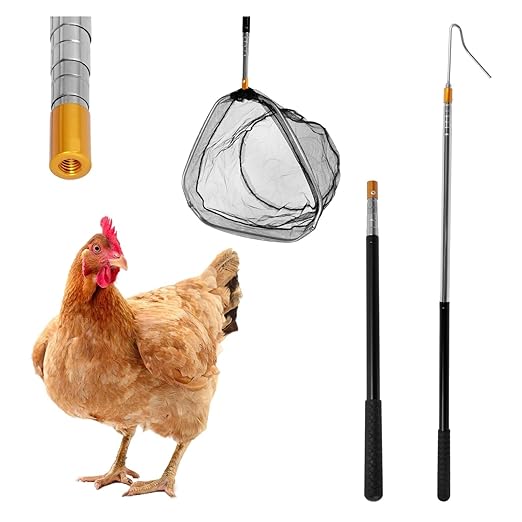 4 Pcs Poultry Catcher Kit, Stainless Steel Chicken Grabber Pole & Net for Birds with Alloy Handle Fishing