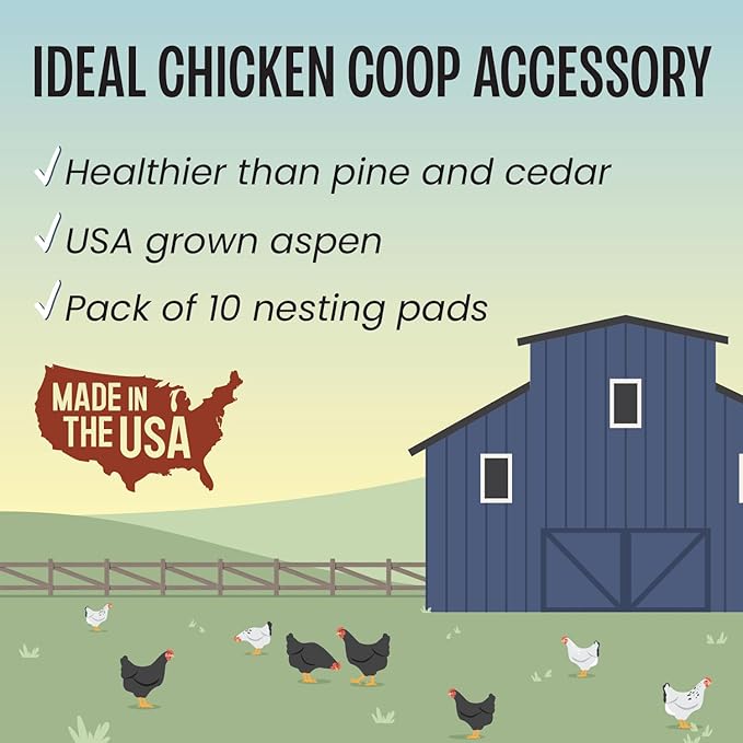 MagJo Aspen Nesting Pads for Chicken Coops - USA Grown Aspen Excelsior Nest Box Liners 13x13-10 Pack with 4 oz Nesting Herbs