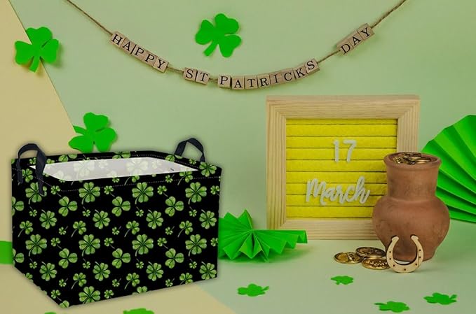 Rectangle Patrick's Day Baskets Kids Baskets Clover Storage Bin Organizer Box for Room Decor Gift Basket