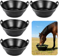 4Pcs Rubber and Plastic Feed Pan with Handle, 3 Gallon / 12 Quart Plastic Feed Pan Utility Horse Feed Bucket for Cats Dogs Goats Chicken Dust Bath Container Animal Feeding Watering Bowl