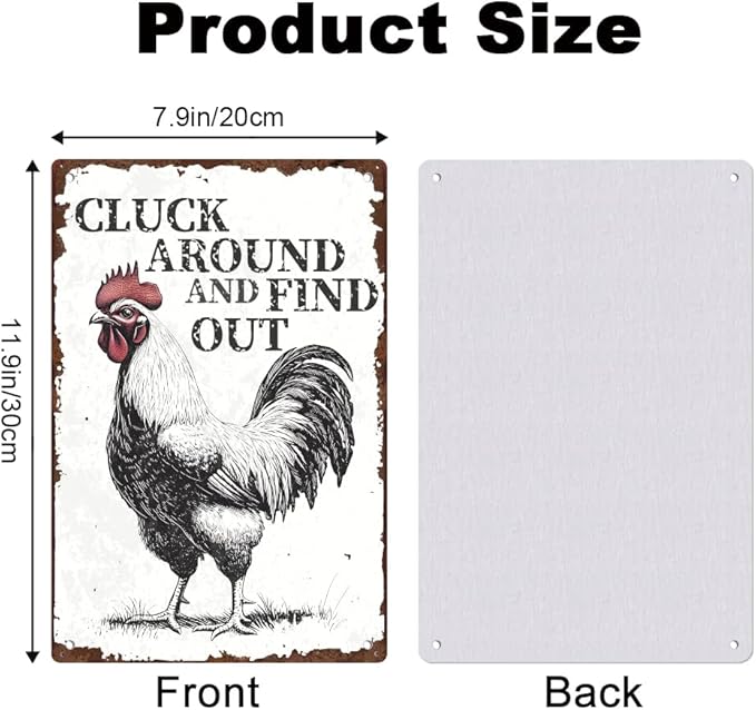 Vintage Chicken Coop Metal Tin Sign Farmhouse Decor Chicken Around And Find Out Funny Rustic Decoration For Home Kitchen Farm Backyard Garden 8 x 12 Inch