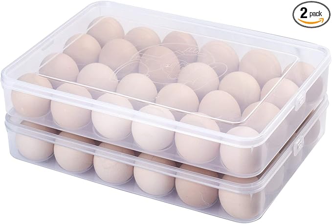Sooyee 2 Pack Covered Egg Holders for Refrigerator,Clear 2X24 Deviled Egg Tray Storage Box Dispenser,Stackable Plastic Egg Cartons,Egg Holder Countertop(48 Eggs)