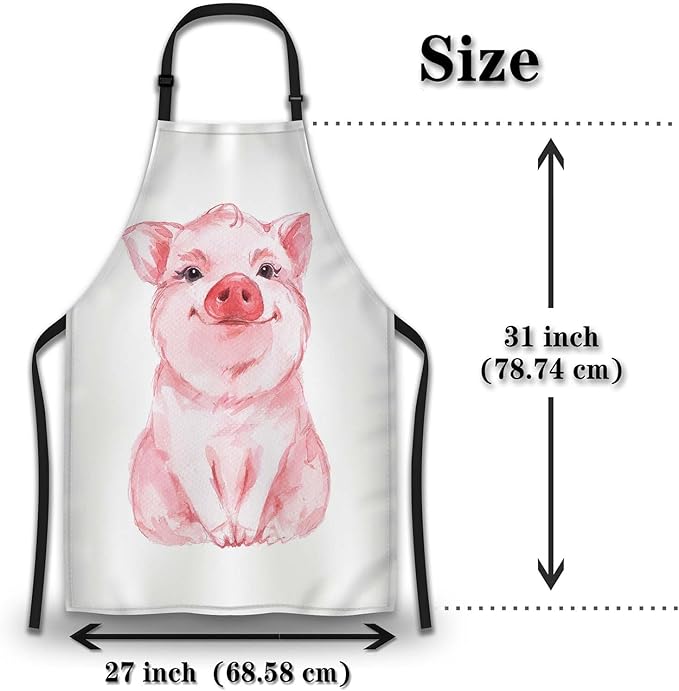 Cook Apron Women Lovely Pink Pig Watercolor Cooking Aprons for Men for Kitchen Cooking Restaurant BBQ Painting Crafting Gardening 27” (W) x 31” (H), Waterproof Aprons
