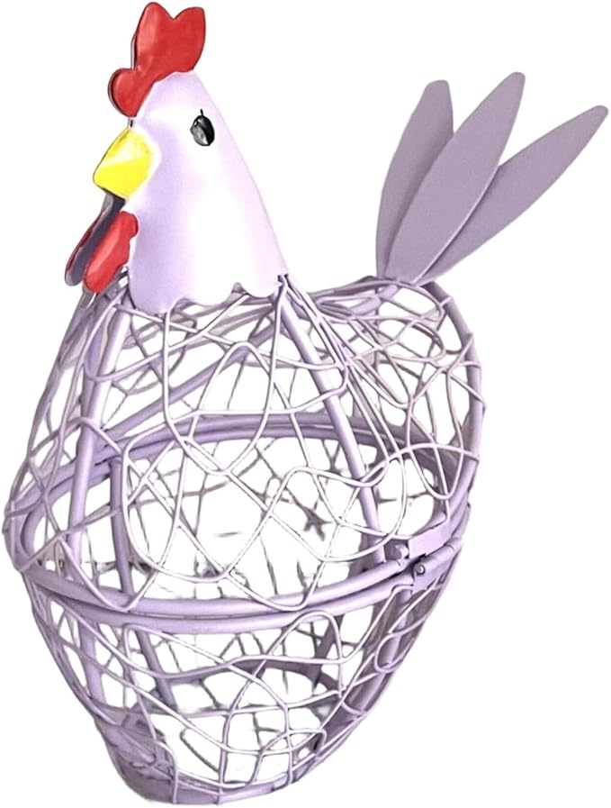 Iron Wire Hen Shape Egg Basket, Egg Holder Farm Fresh Egg Storage Container Decorative, Chicken Decoration for Kitchen Dining (Purple)