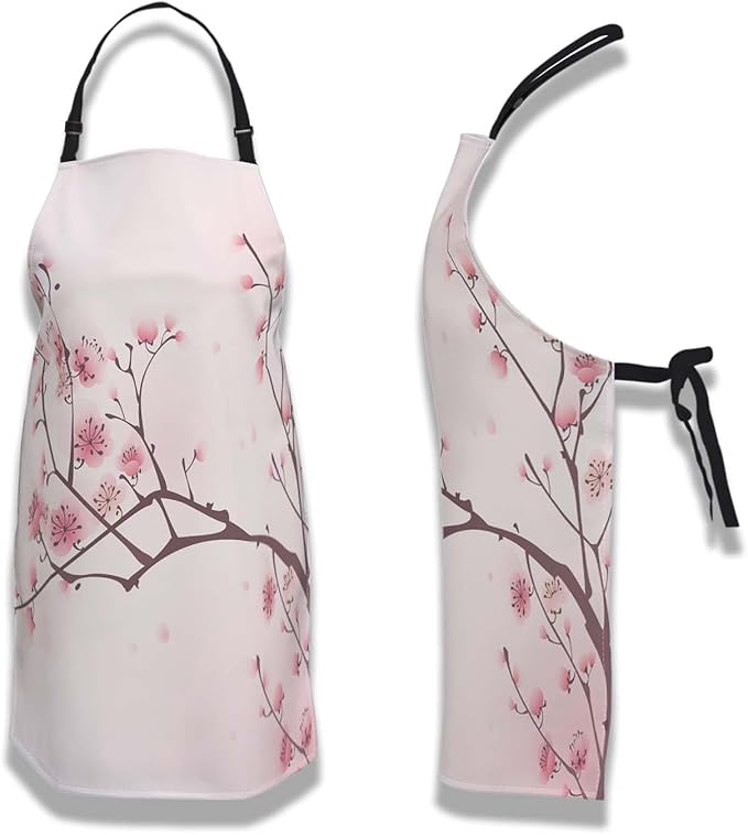 Kitchen Apron for Women Cherry Blossom Funny Aprons for Men for Cooking Restaurant BBQ Painting Crafting Gardening 27” (W) x 31” (H), Waterproof Aprons