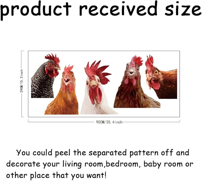 SUPERDANT Funny Rooster Wall Decals Farmhouse Cabinet 5pcs Chicken Wall Stickers Kitchen Outside Chicken Coop Farm Animals Wallpaper Art Realistic Style Peel and Stick Removable Farm Decoration
