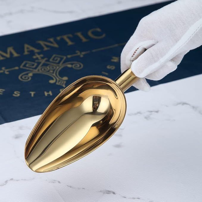 Berglander Stainless Steel Gold Ice Scoop 6 OZ, Titanium Golden Plating Metal Ice Scooper For Ice Maker, Multipurpose For Candy Wedding Kitchen Bar Party, Pet Animal Dog Food Scoop Beach Shovel