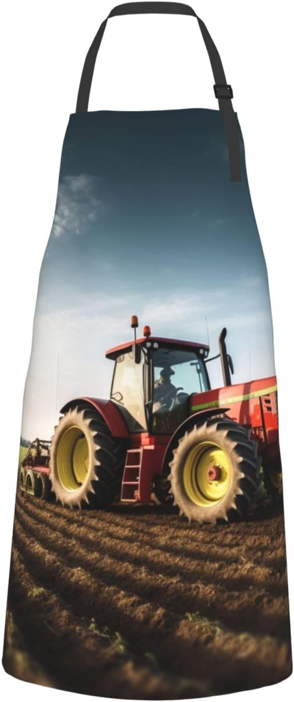 Tractor Farm Waterproof Apron With 2 Pockets Adjustable Cute Kitchen Aprons Bibs For Women Men Kitchen Garden Decor
