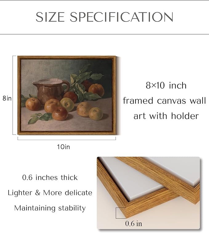 InSimSea Framed Canvas Wall Art Vintage Aesthetic Room Decor, Harvest Apples Still Life Oil Painting Artwork Abstract Wall Pictures Prints, Farmhouse Fruit Shelf Decor Bedroom Kitchen 8x10in