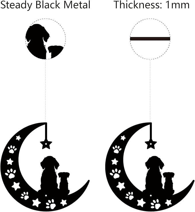 CREATCABIN Metal Moon Wall Decor Black Dog Wall Art Silhouette Pet Paw Print Minimalist Wall Sculpture Statues Hanging Decoration for Farmhouse Garden Balcony Ornament Dog Lovers Gift 11.8 x 11.8 Inch