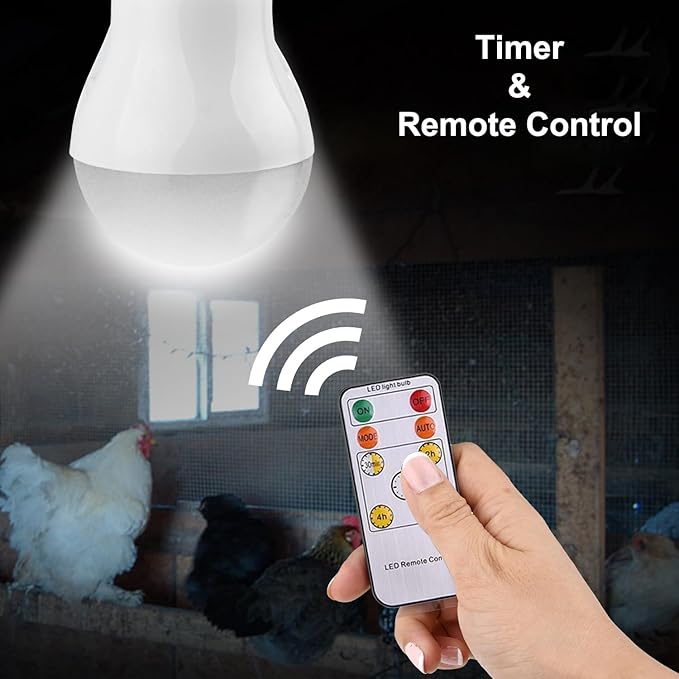 Chicken Coop Light with Timer, Dusk to Dawn Rechargeable Solar Light Bulbs for Indoor Home, Outdoor Camping Lamps for Tent, LED Solar Lights for Shed Night, Emergency Power Outage, Outside