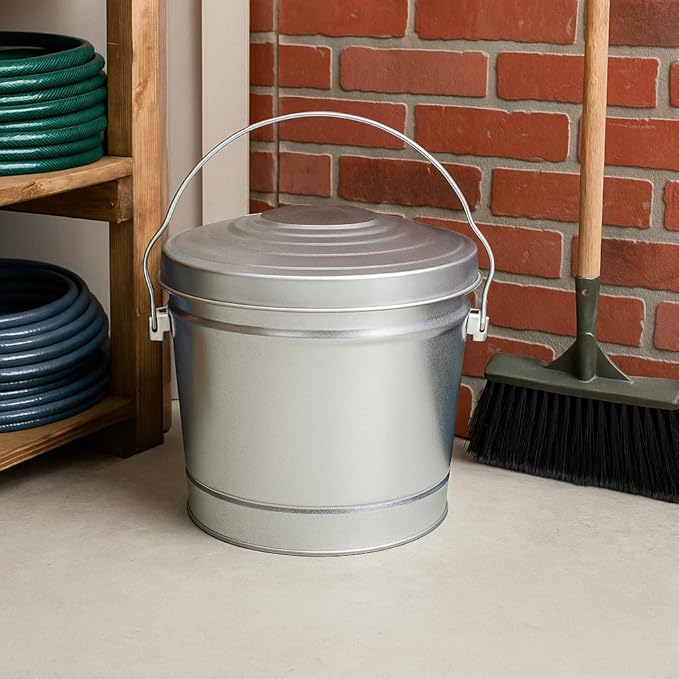 6-Gallon Galvanized Steel Locking Lid Storage Can – Heavy-Duty Metal Utility Bin for Tools, Feed, Trash & Pet Food – Rust-Resistant Outdoor Container