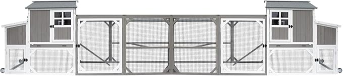 Chicken Coop Mobile Wooden Hen House with Nesting Box,191" L Outdoor Chicken House with Wheels and Removable Tray,Fir Wood Chicken Tractor with 6 Ventilation Door and Ramp-Grey(2 Sets)