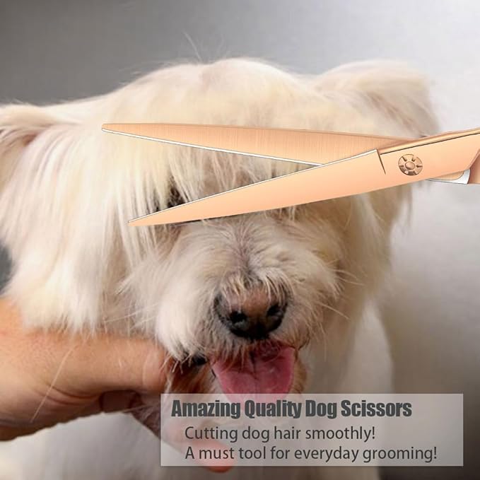 7.5" Dog Grooming Scissors Professional Trimming Cutting Shears for Dog Cat Pet Animal Grooming on Face and Paws Gold