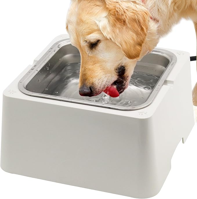 Heated Water Bowl for Dog & Cat Removable 110OZ/0.85 GAL Stainless Bowl Outdoor Pet Water Dish 100W Electric Powered with Thermostat (White)