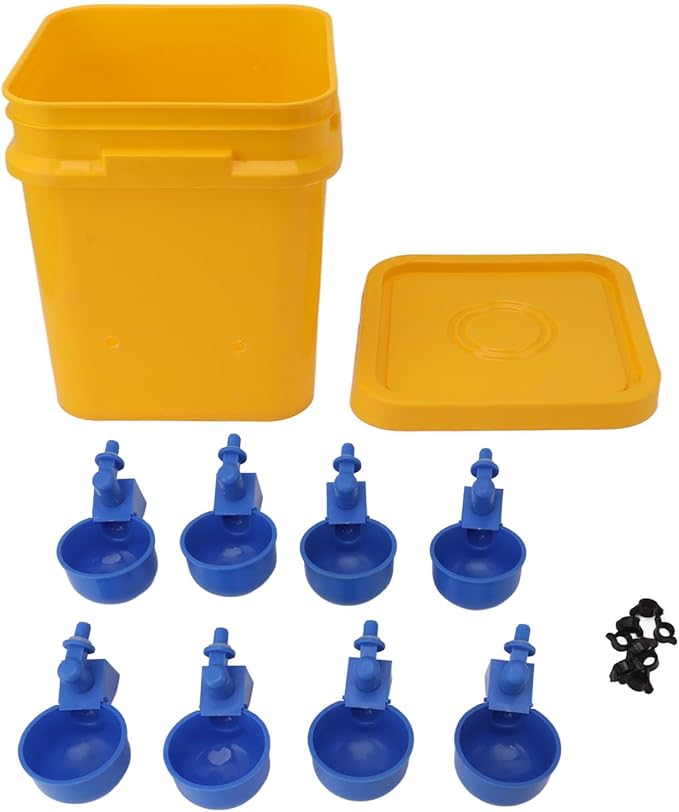 GLOGLOW Automatic Chicken Waterer Bowl, Durable Plastic with Gravity System, 12L Drinker for Chickens, Ducks and Other Poultry (Bucket + Blue Bird Bowl + Black Screws)
