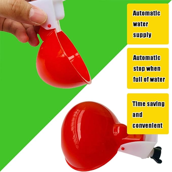 Poultry Waterer Cups 10 Packs Chicken Water Cups for PVC with Tee Automatic Chicken Waterer Kit for Poultry Chicks Duck Goose Turkey Bird and Bunny with Mounting Hole Opener (Red)