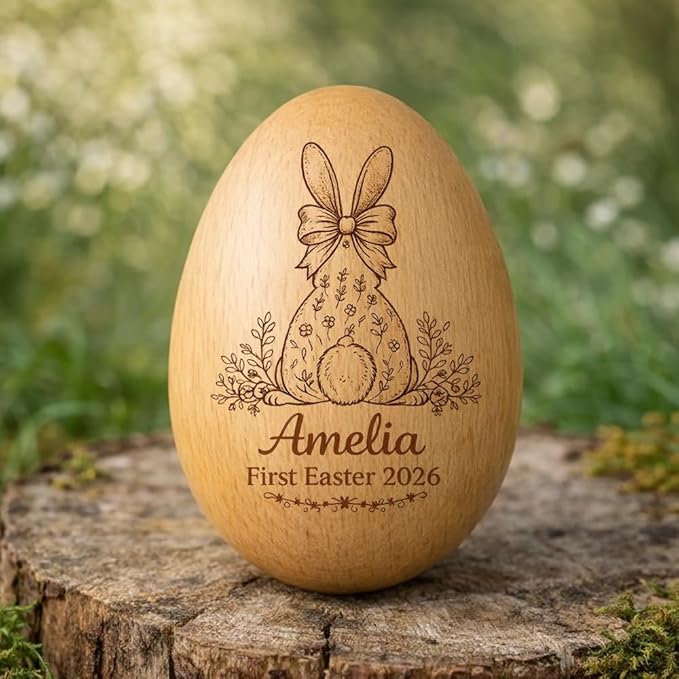 Personalized Wooden Easter Egg – Custom Engraved Bunny Name Egg, Baby First Easter Keepsake Gift, Rustic Wood Bunny Decor, Cute Basket Stuffer for Kids, Spring Holiday Gift for Baby Boy Girl/8